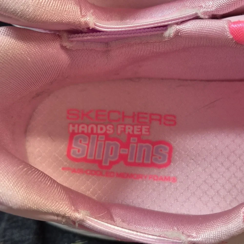 Skechers Size 5 Slip Ins Pink And White Sneakers